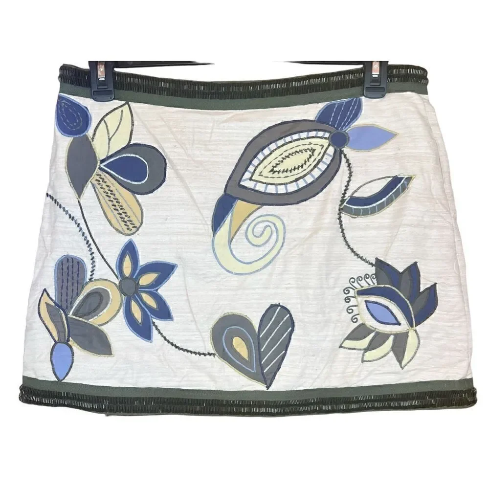 VERONICA BEARD Inga Embroidered Raw Silk Mini Skirt NWT Size 14